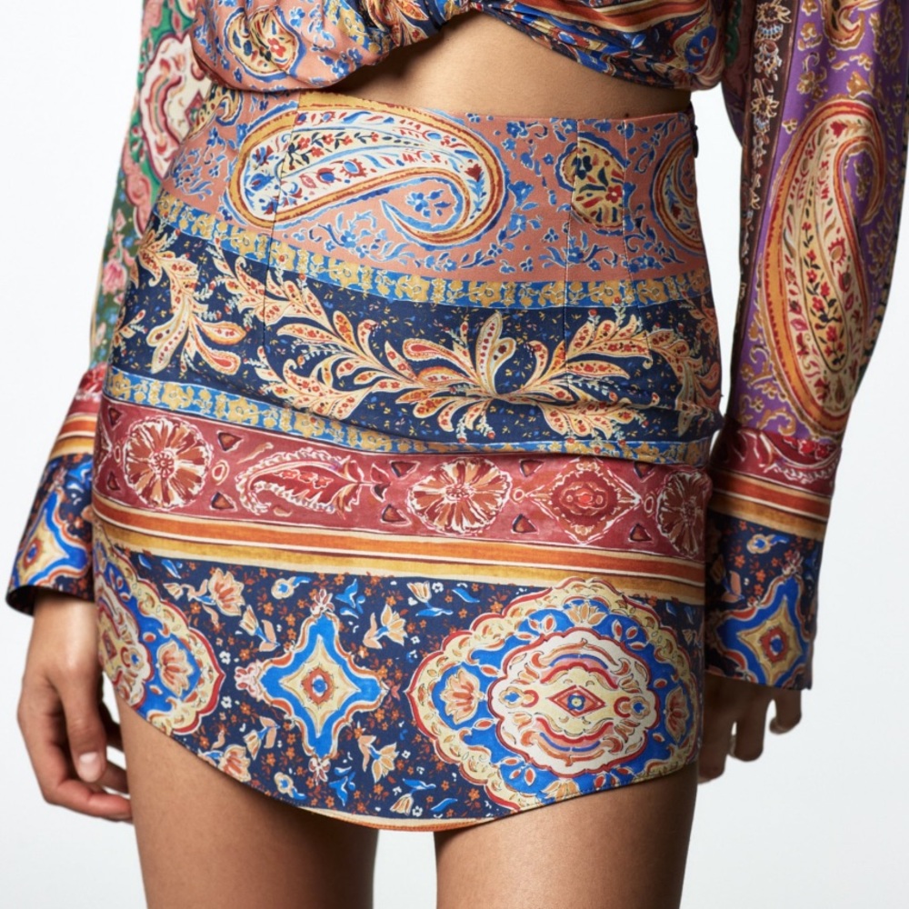 Zara Multicolor Printed Asymmetric High Waisted Mini Skirt Size XS - Picture 9 of 15
